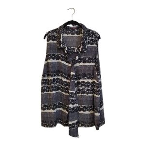 Vince Camuto Women's Black White Button‎ Front Sleeveless Flowy Blouse 3XL